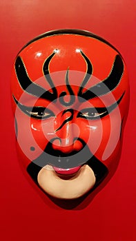 Chinese Traditional Opera Mask on red background