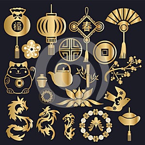 Chinese traditional ornaments, collection of oriental new year symbol