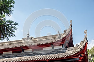 Chinese traditional roof against clear blue sky
