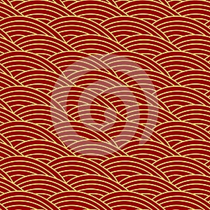 Chinese traditional seamless pattern .Oriental ornament background, red golden sea wave.