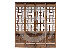 Chinese traditional style wooden door on isolated white background