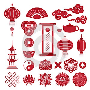 Chinese traditional symbols icons set.