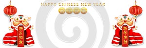 Chinese traditional template of chinese happy new year 2021 isolated on white background as year of ox, healthiness, lucky and