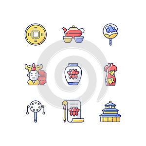 Chinese traditions RGB color icons set