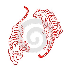 Chinese two red tigers, New Year Greeting Card, poster, flyer, invitation design Happy chinese new year 2022, year tiger