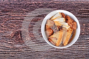 Chinese Vegetable festival food as fried tofu and fermented flo