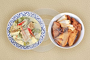 Chinese Vegetable festival food as fried tofu and fermented flo