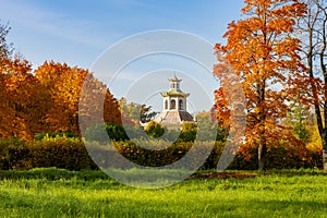 Chinese village in Alexander park in autumn, Pushkin, Saint Petersburg, Russia