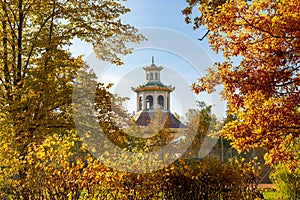 Chinese village in Alexander park in autumn, Pushkin, Saint Petersburg, Russia