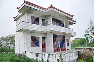 A Chinese village house and farm land