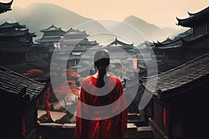 Chinese village person asian view. Generate Ai