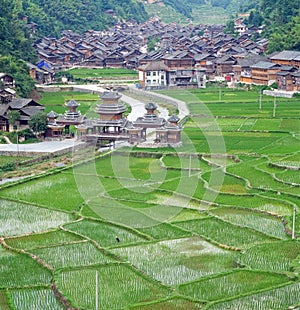 Chinese Village on the rice terrace