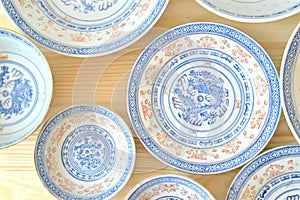 Chinese vintage style blue and white dishes