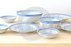 Chinese vintage style blue and white dishes