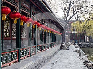 Chinese walkway with red lanterns