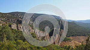 The Chinese walls of Finestres with the remains of the castle and the hermitage of San Vicente, Huesca, Aragon, Spain, Europe