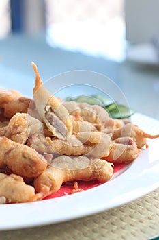 Chinese wanton on white plate in restaurant