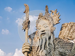 Chinese Warrior Statue stand in Wat Pho Landmark Bangkok Thailand