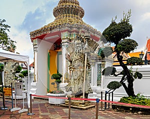 Chinese Warrior Statue In The Wat Pho, Bangkok, Thailand.