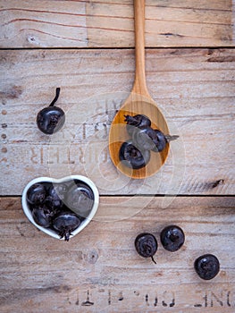 Chinese water chestnut ,water nut or Matai roots in wooden spoon