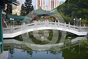 Chinese water garden bridge