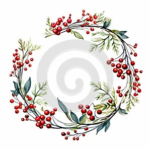 Chinese Watercolor Christmas Wreath Clipart With Red Berries And Leaves