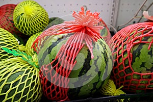 Chinese watermelons in supermarket