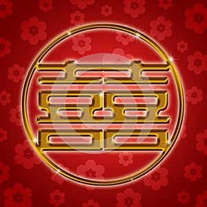 Chinese Wedding Circle Symbol with Flowers Motif