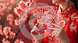 Chinese wedding congratulation card background. photo