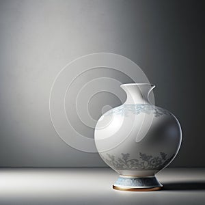 a Chinese white vase with jade ornaments on white dark background