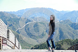 A Chinese woman on China Badaling Great Wall