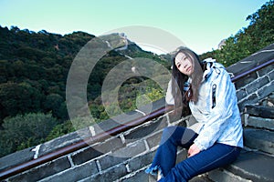 A Chinese woman on China Badaling Great Wall