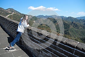 A Chinese woman on China Badaling Great Wall photo