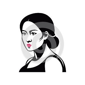 Chinese woman face - flat portrait vector logo