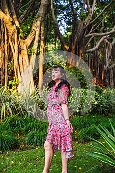 A Chinese woman in the tropical rainforest
