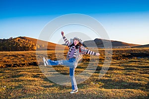 Chinese Women Traveling on the Autumn Grassland