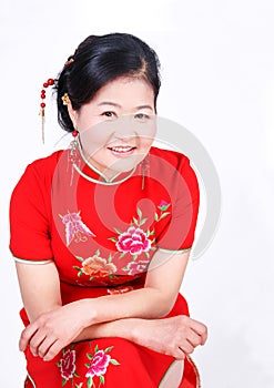 Chinese women wearing red cheongsam