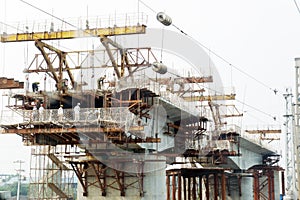 Chinese worker construction railway bridge