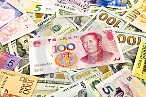 Chinese and world currency money banknote