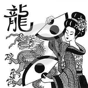 Chinese year horoscope with geisha