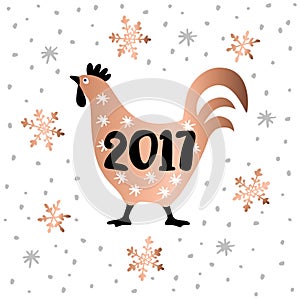Chinese year of rooster 2017. Cock, symbol of New Year 2017. Hand drawn illustration for calendar, greeting card.