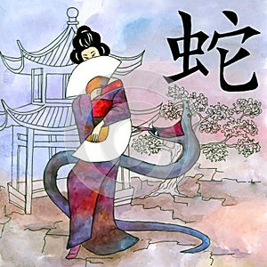 Chinese year sign horoscope with geisha