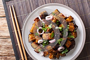 Chinese Yu Xiang Eggplant fried in soy sauce with ginger, garlic