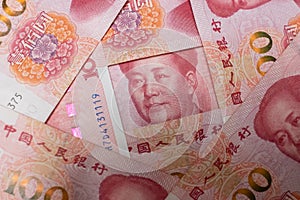 Chinese Yuan banknotes, paper money. Bank of China currency