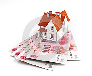 Chinese yuan banknotes under house