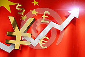 Chinese Yuan Currency Money Exchange Rate Grow Rising Up Business Financial after Coronavirus epidemic passed concept, 3D