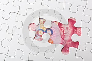 Chinese yuan and puzzle piece