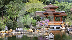 Chinese zen garden with pagoda