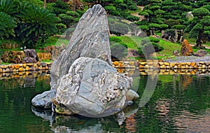 Chinese zen garden with rocks