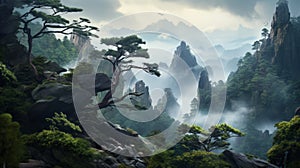 Chinese Zen Landscape: Mountains, Trees, And Exotic Fantasy